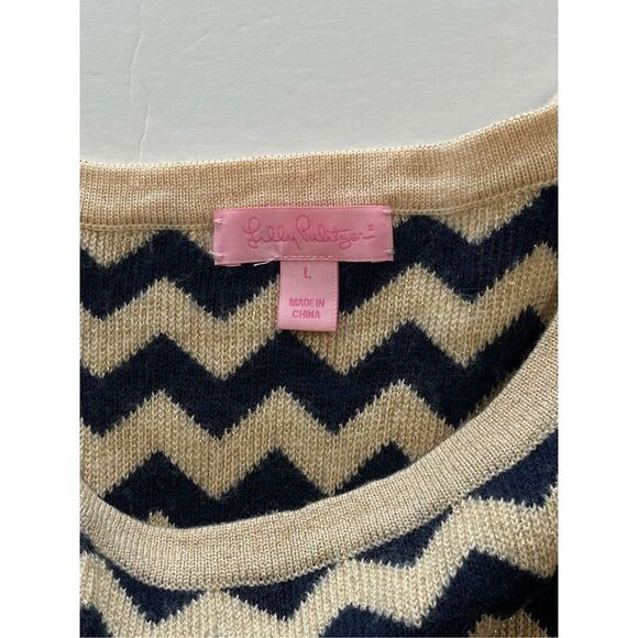 Lilly Pulitzer Santana Dazzle Gold Blue Chevron Merino Wool Dress Size Large EUC - Picture 3 of 8